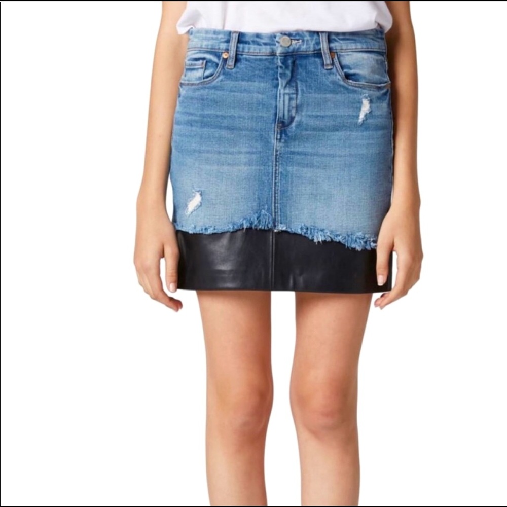Blank NYC Denim skirt with faux leather hem detail